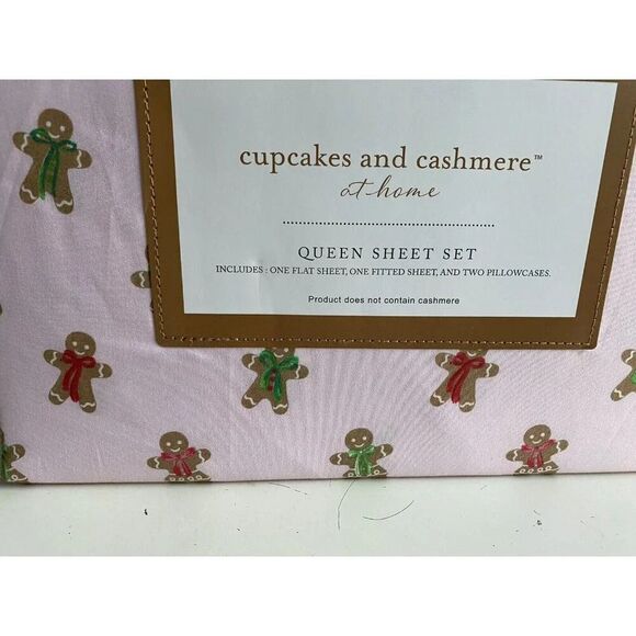 Cupcakes and Cashmere Gingerbread Cookies Christmas QUEEN SIZE Sheet Set Pink - Picture 3 of 12